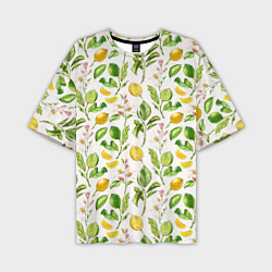 Мужская футболка оверсайз Летний узор лимон ветки листья