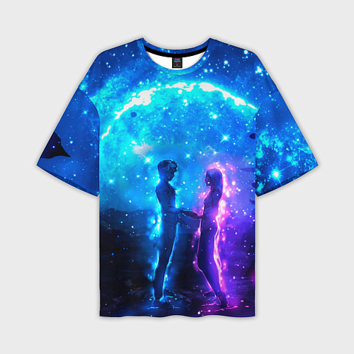 Мужская футболка оверсайз Внеземная пара луна ночь / 3D-принт – фото 1