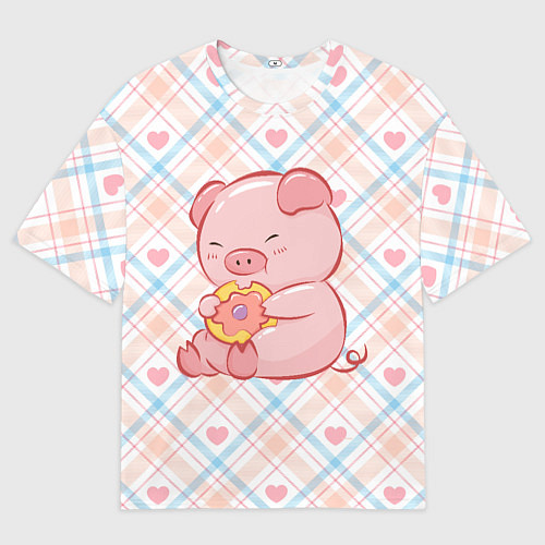 Мужская футболка оверсайз Свинка ест пончик / 3D-принт – фото 1