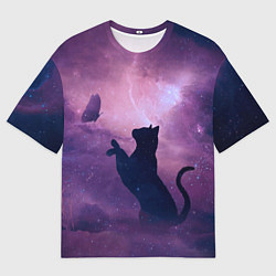 Футболка оверсайз мужская Кошка играет с бабочкой, цвет: 3D-принт