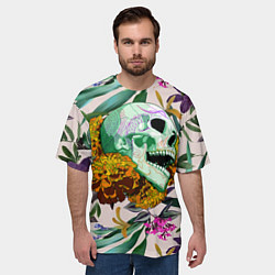 Футболка оверсайз мужская Череп в цветах, цвет: 3D-принт — фото 2