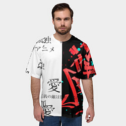 Футболка оверсайз мужская Японские надписи, цвет: 3D-принт — фото 2