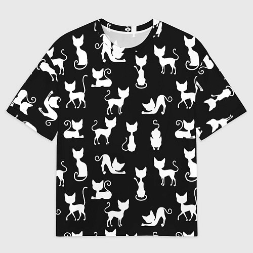 Мужская футболка оверсайз КОШКИ БЕЛОЕ НА ЧЕРНОМ / 3D-принт – фото 1