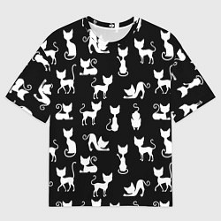 Футболка оверсайз мужская КОШКИ БЕЛОЕ НА ЧЕРНОМ, цвет: 3D-принт