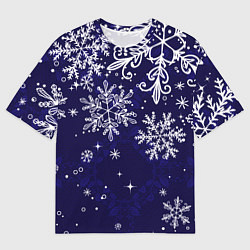 Футболка оверсайз мужская Новогодние снежинки, цвет: 3D-принт