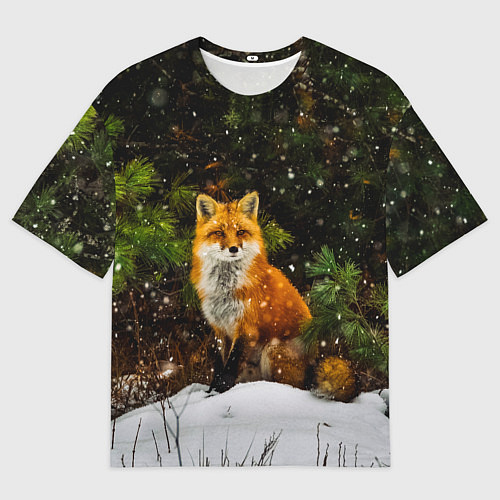 Мужская футболка оверсайз Лиса и снег / 3D-принт – фото 1