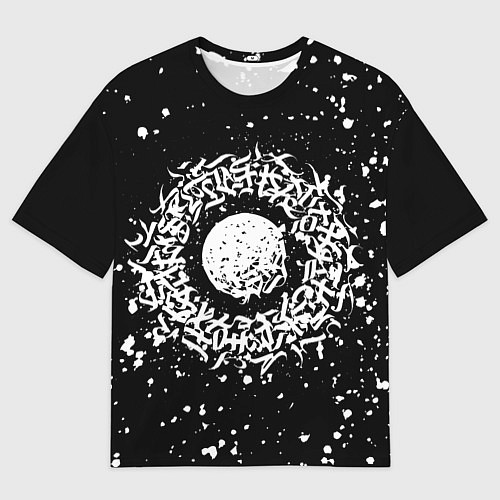 Мужская футболка оверсайз Каллиграфия на чёрном фоне / 3D-принт – фото 1