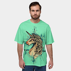 Футболка оверсайз мужская Единорог акварель, цвет: 3D-принт — фото 2