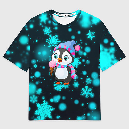 Мужская футболка оверсайз Новогодний пингвин / 3D-принт – фото 1