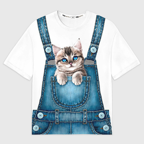 Мужская футболка оверсайз КОТЕНОК В КАРМАНЕ / 3D-принт – фото 1