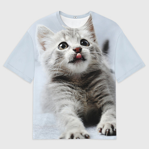Мужская футболка оверсайз Серый котенок / 3D-принт – фото 1