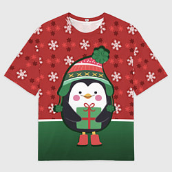 Мужская футболка оверсайз Пингвин Новый год
