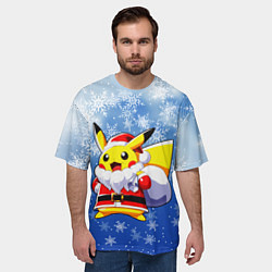 Футболка оверсайз мужская НОВОГОДНИЙ ПИКАЧУ, цвет: 3D-принт — фото 2