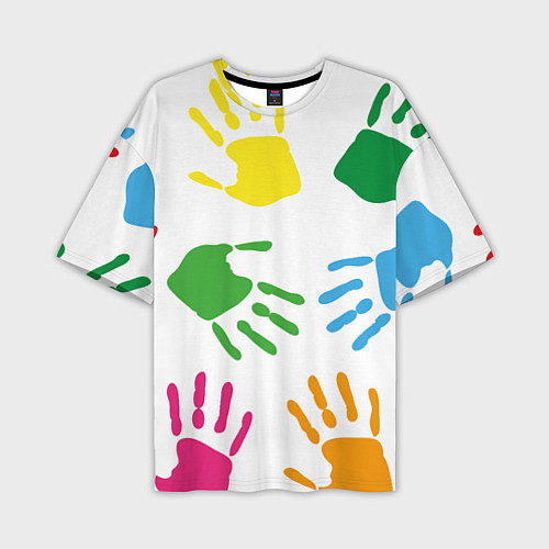 Мужская футболка оверсайз Цветные ладошки - Детский узор / 3D-принт – фото 1