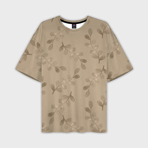 Мужская футболка оверсайз Листья на бежевом фоне / 3D-принт – фото 1