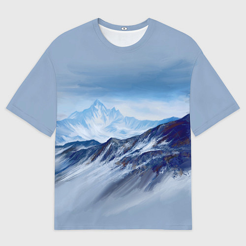 Мужская футболка оверсайз Серо-голубые горы / 3D-принт – фото 1