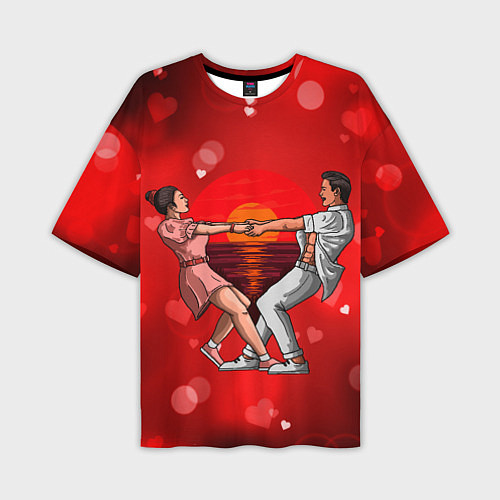 Мужская футболка оверсайз Влюблённые кружатся держась за руки / 3D-принт – фото 1