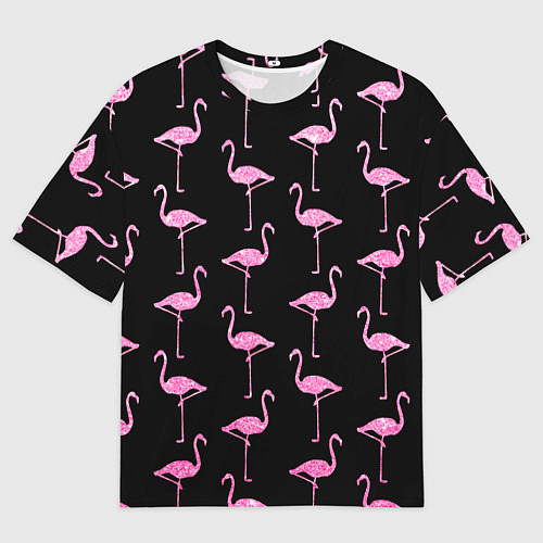 Мужская футболка оверсайз Фламинго Чёрная / 3D-принт – фото 1
