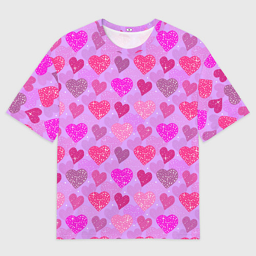 Мужская футболка оверсайз Розовые сердечки / 3D-принт – фото 1