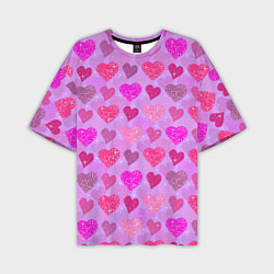 Мужская футболка оверсайз Розовые сердечки