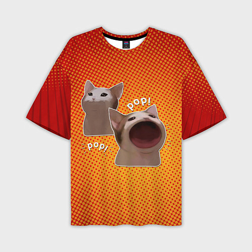Мужская футболка оверсайз Cat Pop Мем / 3D-принт – фото 1