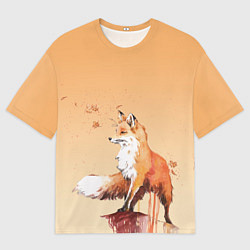 Мужская футболка оверсайз Акварельная лиса задумчивости