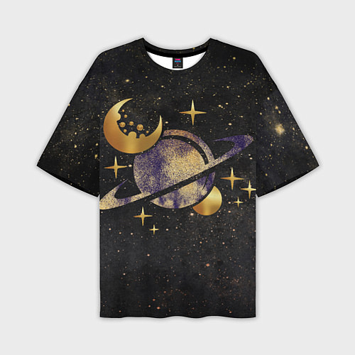 Мужская футболка оверсайз Сатурн, луна, спутник и звезды / 3D-принт – фото 1