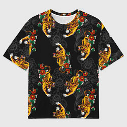 Мужская футболка оверсайз Японский стиль - тигры