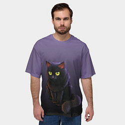 Футболка оверсайз мужская Черный кот на фиолетовом, цвет: 3D-принт — фото 2