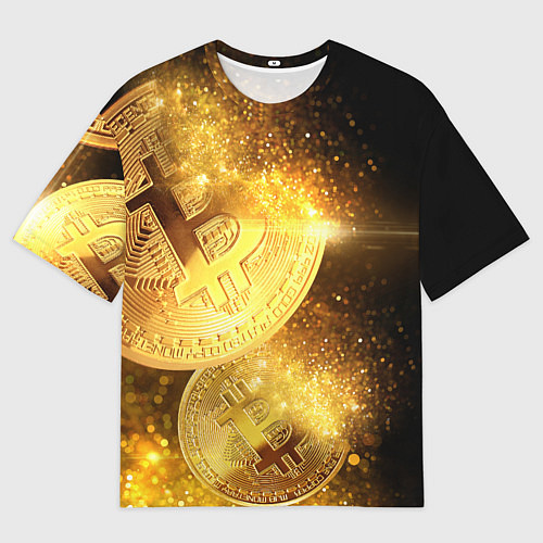 Мужская футболка оверсайз БИТКОИН ЗОЛОТО BITCOIN GOLD / 3D-принт – фото 1