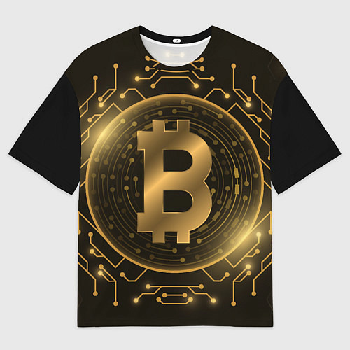 Мужская футболка оверсайз ЗОЛОТОЙ БИТКОИН / 3D-принт – фото 1