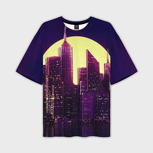 Мужская футболка оверсайз Неоновый город / 3D-принт – фото 1