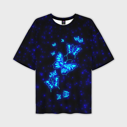 Мужская футболка оверсайз Неоновые бабочки / 3D-принт – фото 1