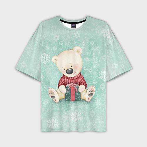 Мужская футболка оверсайз Медвежонок с подарком / 3D-принт – фото 1