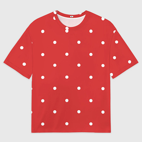 Мужская футболка оверсайз Белый горошек на красном фоне / 3D-принт – фото 1