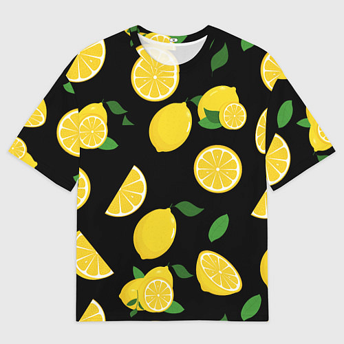 Мужская футболка оверсайз Лимоны на чёрном / 3D-принт – фото 1