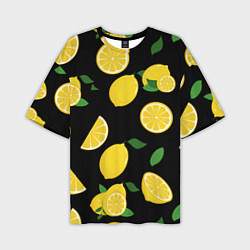 Футболка оверсайз мужская Лимоны на чёрном, цвет: 3D-принт
