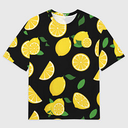 Футболка оверсайз мужская Лимоны на чёрном, цвет: 3D-принт