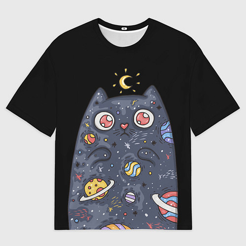 Мужская футболка оверсайз КОСМИЧЕСКИЙ КОТ / 3D-принт – фото 1