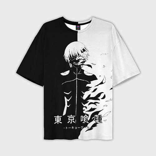Мужская футболка оверсайз Токийский гуль черно белый Кен / 3D-принт – фото 1