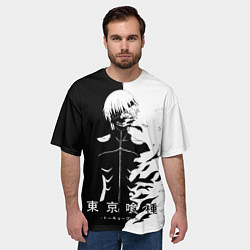 Футболка оверсайз мужская Токийский гуль черно белый Кен, цвет: 3D-принт — фото 2