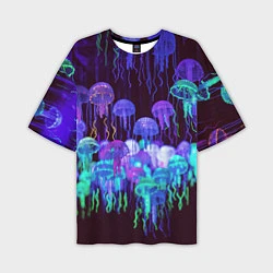 Мужская футболка оверсайз Неоновые медузы