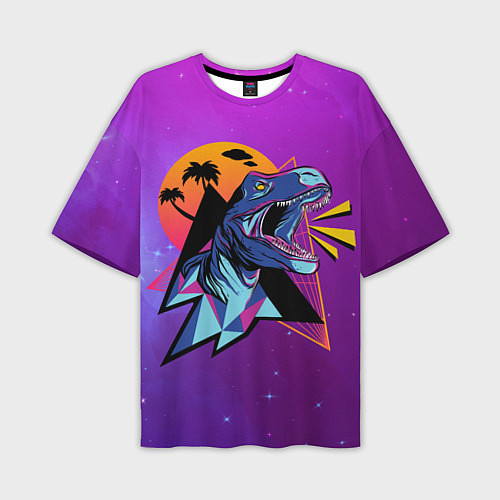 Мужская футболка оверсайз Retrowave Neon Dinosaur / 3D-принт – фото 1
