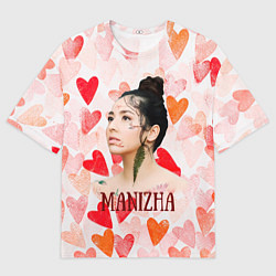 Мужская футболка оверсайз Manizha на фоне сердечек