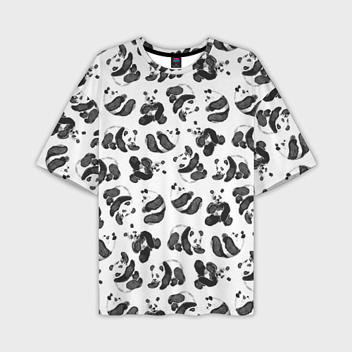 Мужская футболка оверсайз Акварельные панды паттерн / 3D-принт – фото 1