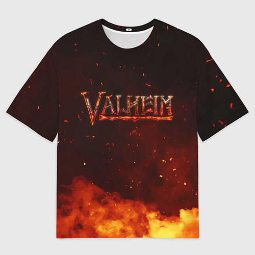 Мужская футболка оверсайз Valheim огненный лого / 3D-принт – фото 1