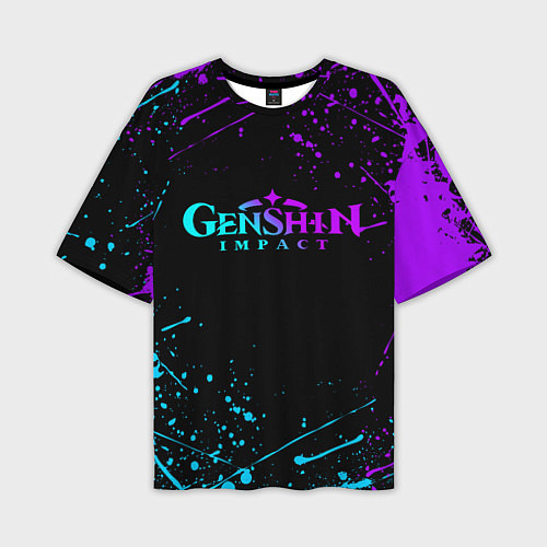 Мужская футболка оверсайз GENSHIN IMPACT NEON LOGO / 3D-принт – фото 1