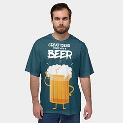 Футболка оверсайз мужская Great Ideas start with a BEER, цвет: 3D-принт — фото 2