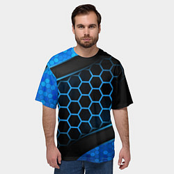 Футболка оверсайз мужская 3D luxury blue 3Д СОТЫ и плиты, цвет: 3D-принт — фото 2