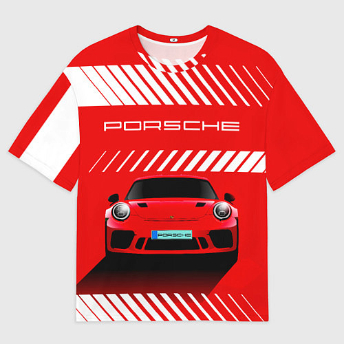 Мужская футболка оверсайз PORSCHE ПОРШЕ RED STYLE / 3D-принт – фото 1
